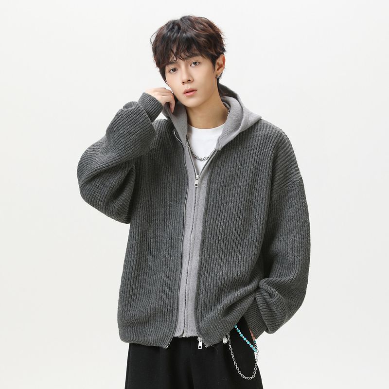 Wassup Fake Two-Piece Cardigan Hooded Sweater Chinese Trendy Brand Autumn and Winter Loose Retro Knit Sweater Zipper Jacket for Men