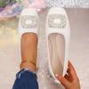 Gentle flat shoes spring new shallow mouth rhinestone square head temperament single shoes women