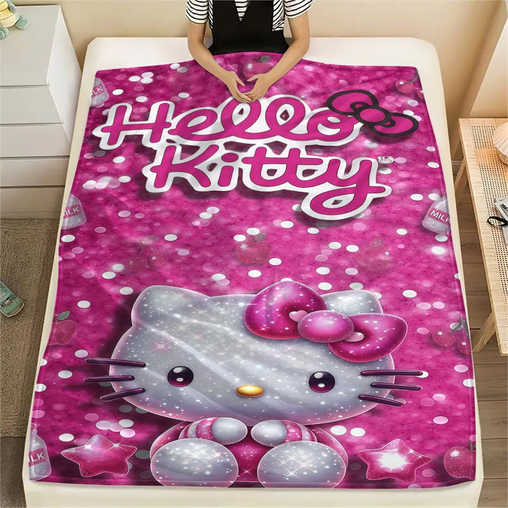 

1 шт. Фланелевое одеяло с принтом мультфильма Hello Kitty, Высокое качество, Для всех сезонов, Декор для дома, Тепло и уют, Идеально для рождественских подарков 80cm x 120cm