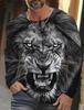 Camiseta de manga larga con estampado de león para hombre, ropa informal para hombre, camisetas de moda con estampado 3D completo de animales, ropa de calle