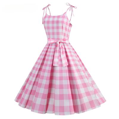 Women's Lattice Printed Halter Tie Big Swing Slimming Dress Short Dress