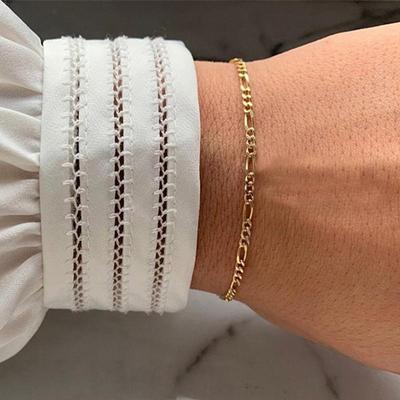 Bracciale a Catena Figaro in Acciaio Inossidabile Oro 18K - Semplice Gioiello da Mano in Acciaio di Titanio per Donne