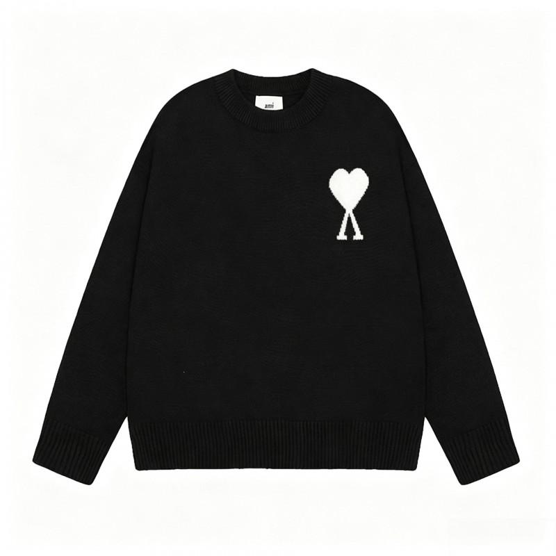 Ami Knit Crewneck Sweater Small Heart Graphic Loose Fit Unisex Streetwear Winter