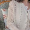 Damen Sommer Dünne Weiße Strickjacke Robuste Perlenbesetzte Aushöhlungen Design Camisole Kleid Äußere Überdeckung