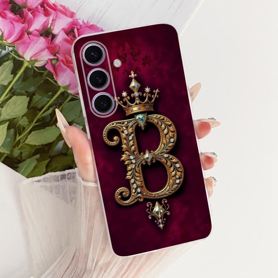 Pouzdro Pro Samsung S24 Kryt Průhledné Luxusní Koruna Písmena A-Z 2D Plochý Vzor Měkké Pouzdro Pro Samsung Galaxy S24 SM-S921B