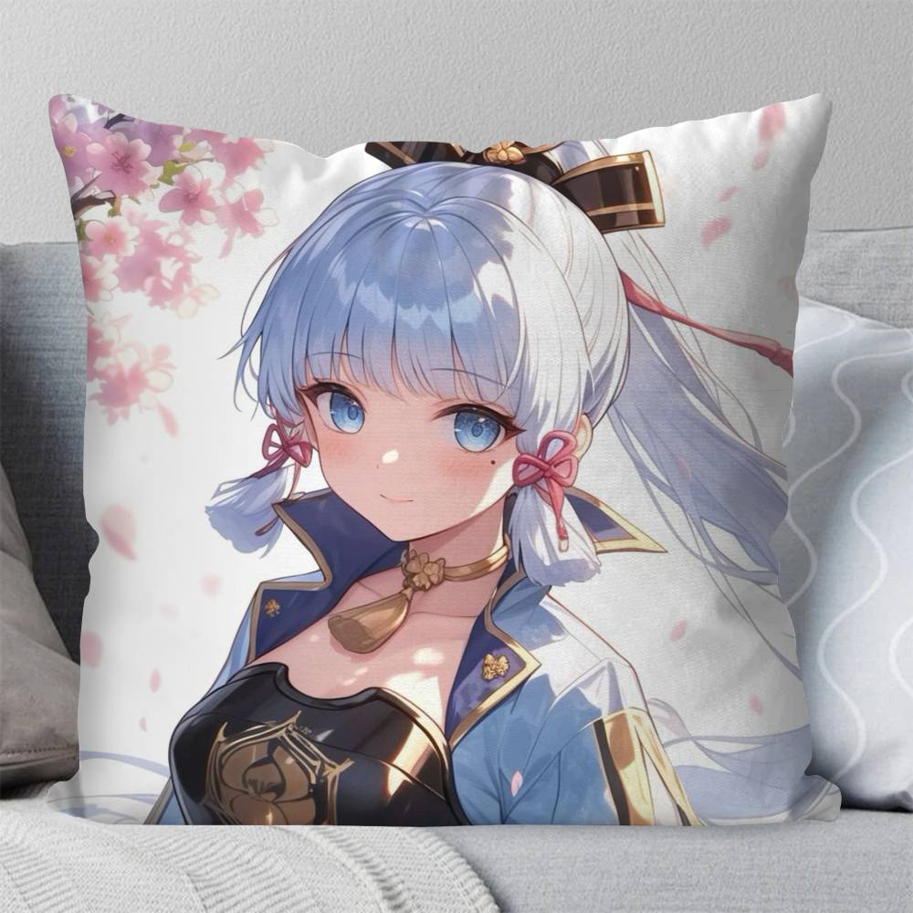 Kamisato Ayaka Anime Spiel Genshin Impact Kissenbezug Mode Quadratischer Kissenbezug Schlafzimmer Sofa Raum Ins Dekoration Freizeit