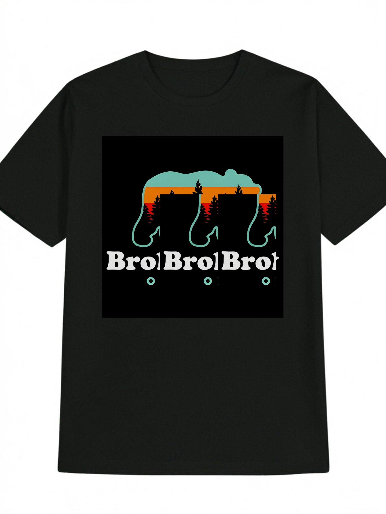 Casual Crew Neck T-shirt with Bear Silhouette Print S