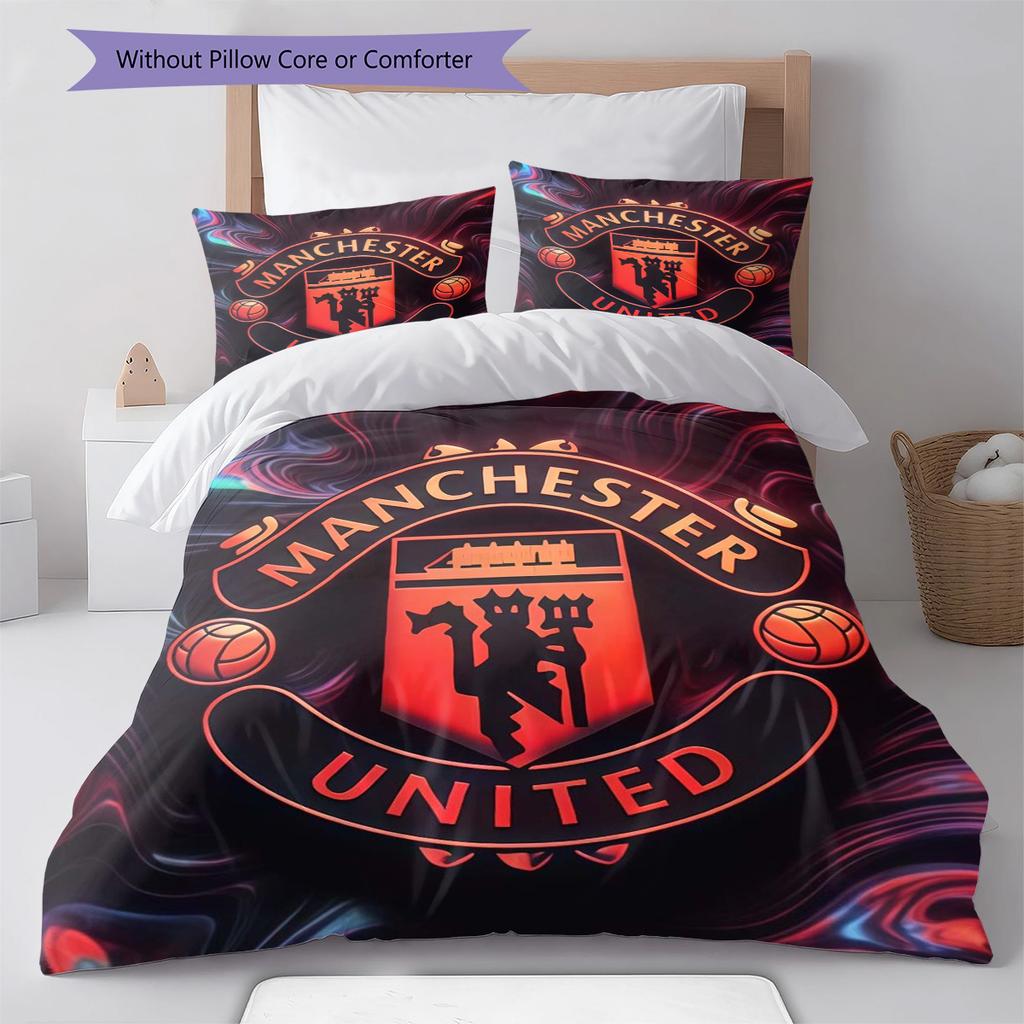 Set Lenzuola Trapunta Manchester United Copripiumino Federa Decorazione Casa Regalo di Compleanno (1 * copripiumino + 2 * federa, senza nucleo)