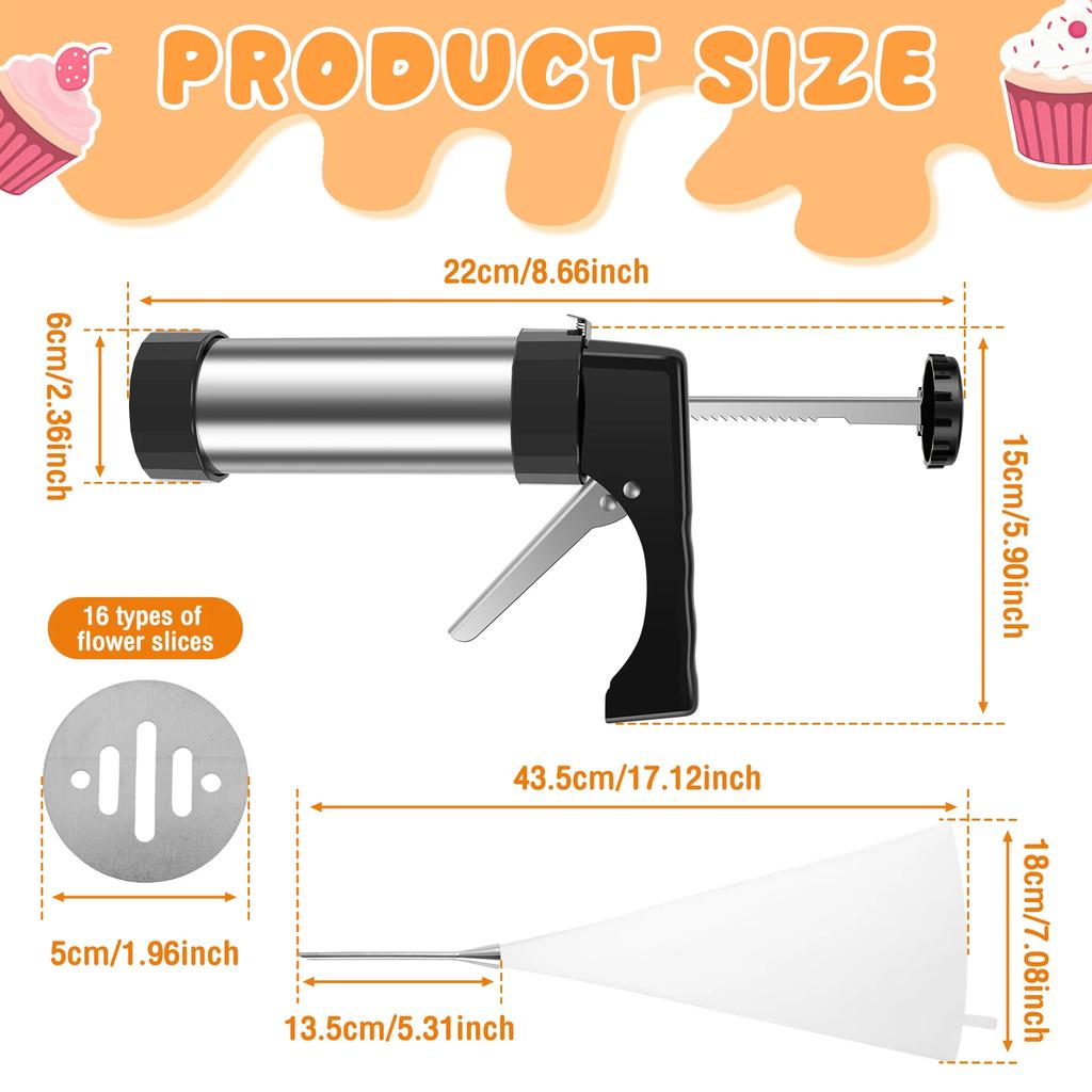 Stainless Steel Churro Maker Machine Biscuit Making Press DIY Dessert Decorating Machine with 8 Pipe Nozzles 16 Biscuit Discs