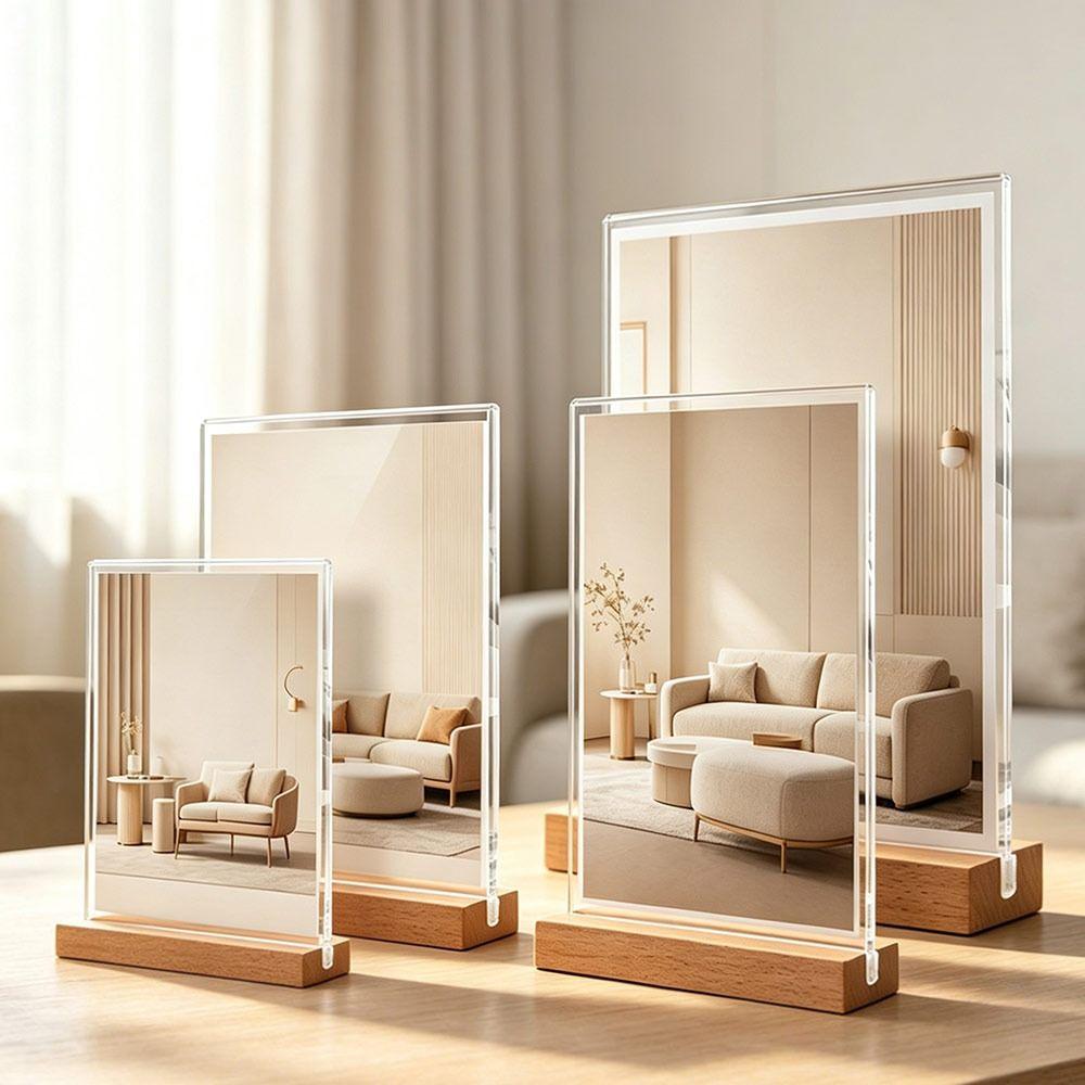 Table Top Acrylic Sign Holder Wood Base Table Top Display Stand Restaurant Menu Display