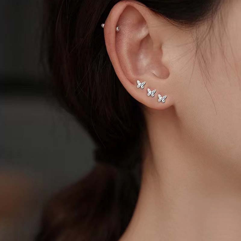 Fashion Cute Silver Color Butterfly Ball Stud Earrings For Women Girls Simple Design Small Earrings Jewelry Accessories Gifts