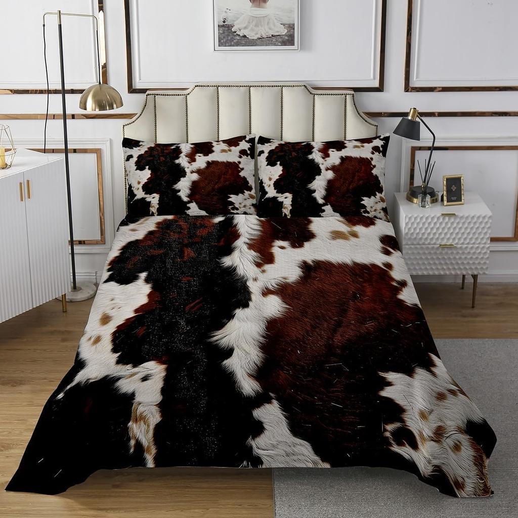 Cowhide Coverlet Set Farm Animal Fur Bedspread Queen/Full for Boy Girl Bedroom 2/3 Pcs Western Rustic Cowboy Farmhouse Quilt Set