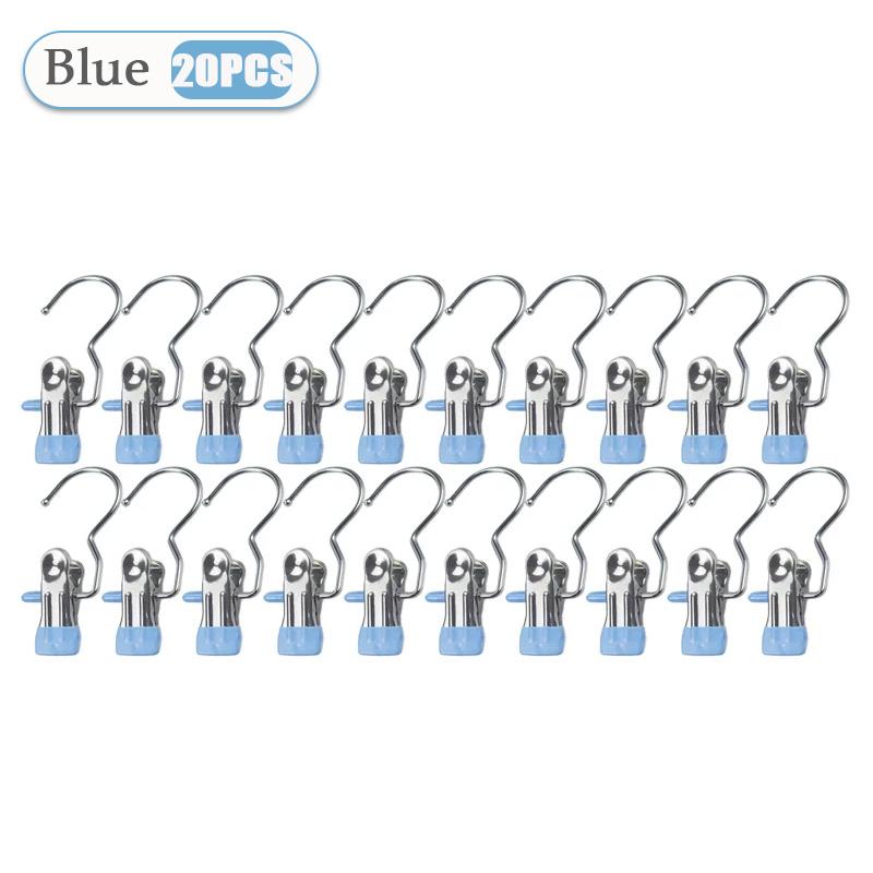 10~80PCS Closet Clothes Organizer No Trace Clothespins Clothes Pegs with Hooks Stainless Steel Socks Drying Clothes Hangers Clip