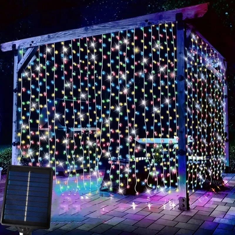 3/6M Solar Curtain Lights Wedding Decor LED Solar Outdoor Fairy Lights 8 Modes Bedroom Window Patio Garden Holiday Decorative