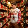 Crew Neck Sweatshirts Christmas Santa Print Sweatshirt for Men, Holiday Party Crewneck Long 3D Sleeve Top, Breathable Casual Loose Pullover