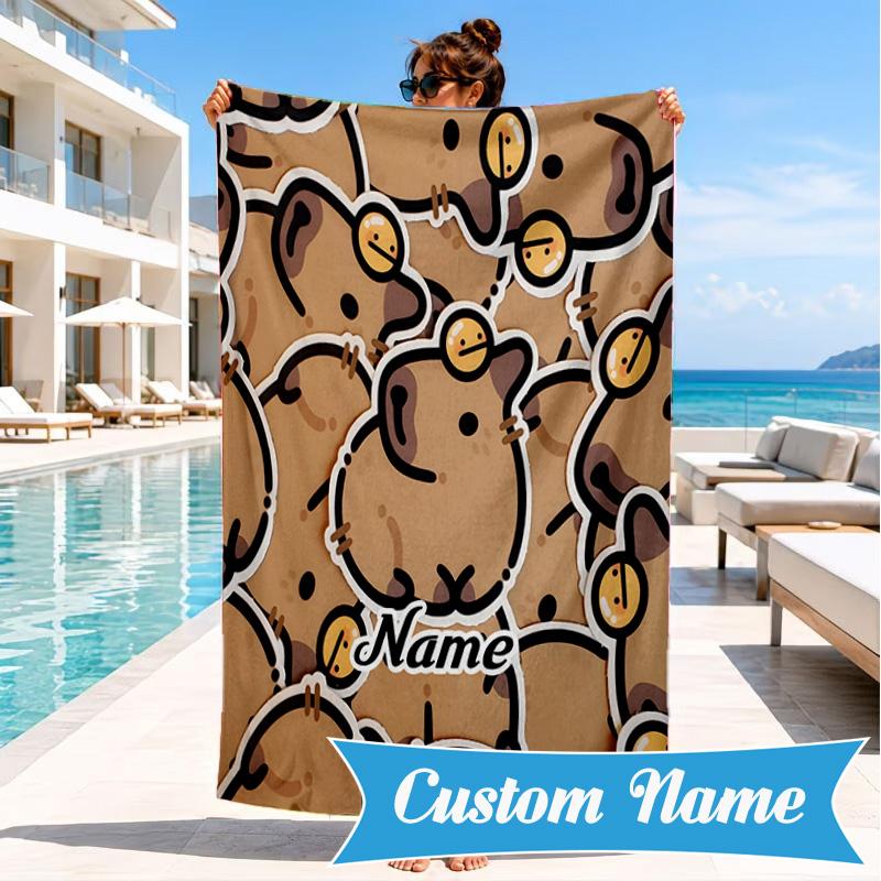 Personalisierbares Kapibara Strandtuch Mikrofaser Strandtuch, Leicht und Schnelltrocknend, für Sommerreisen, Schwimmbad Geschenk