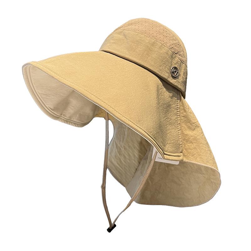 Fisherman's empty top hat with shawl, women's spring summer big eaves sun protection visor, foldable outdoor outing quick-drying basin hat