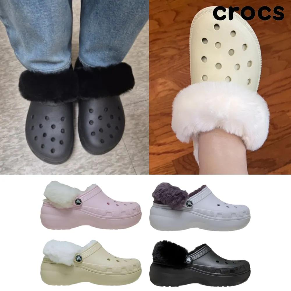 Crocs Fuzz Strap Clogs Women s Classic Winter Sandals Slippers Platform Everyday Fur Shoes black
