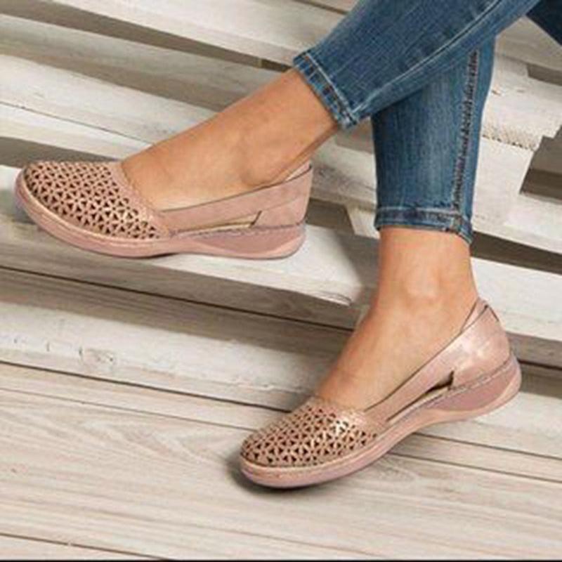 Women Breathable Hollow Slip on Flat Loafer Sandals Shoes