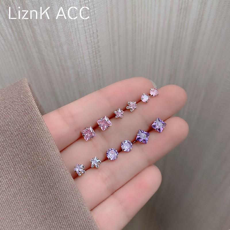925 Silver Crystal Stud Earrings Set - Trendy Niche Design for Women, 2022 Summer Collection, Six-Piece High-End Style.
