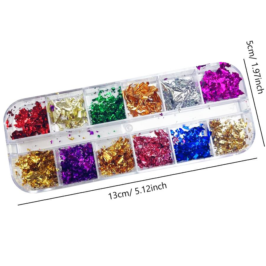 12 Colors Nail Foil Flakes, Metallic Chrome Glitter Nail Art Accessories, Nail Designs Decoration
