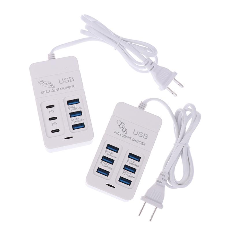 35W PD Type-C US Plug Mobile Phone Charger 1 Unit Quick Charging 6-Port USB Hub Adapter