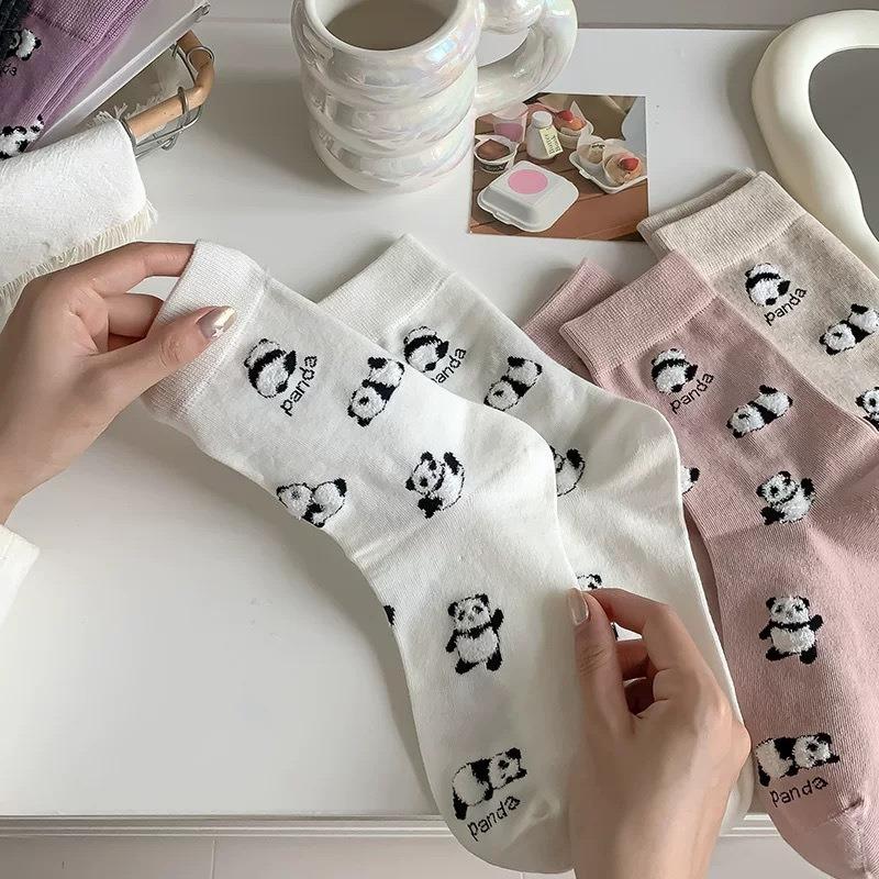 Trendy Socks, Women's Plush Panda Socks, Cute and Versatile Mid-calf Socks, Boneless Cotton Socks, Sweet School Style, Pile Pile Socks