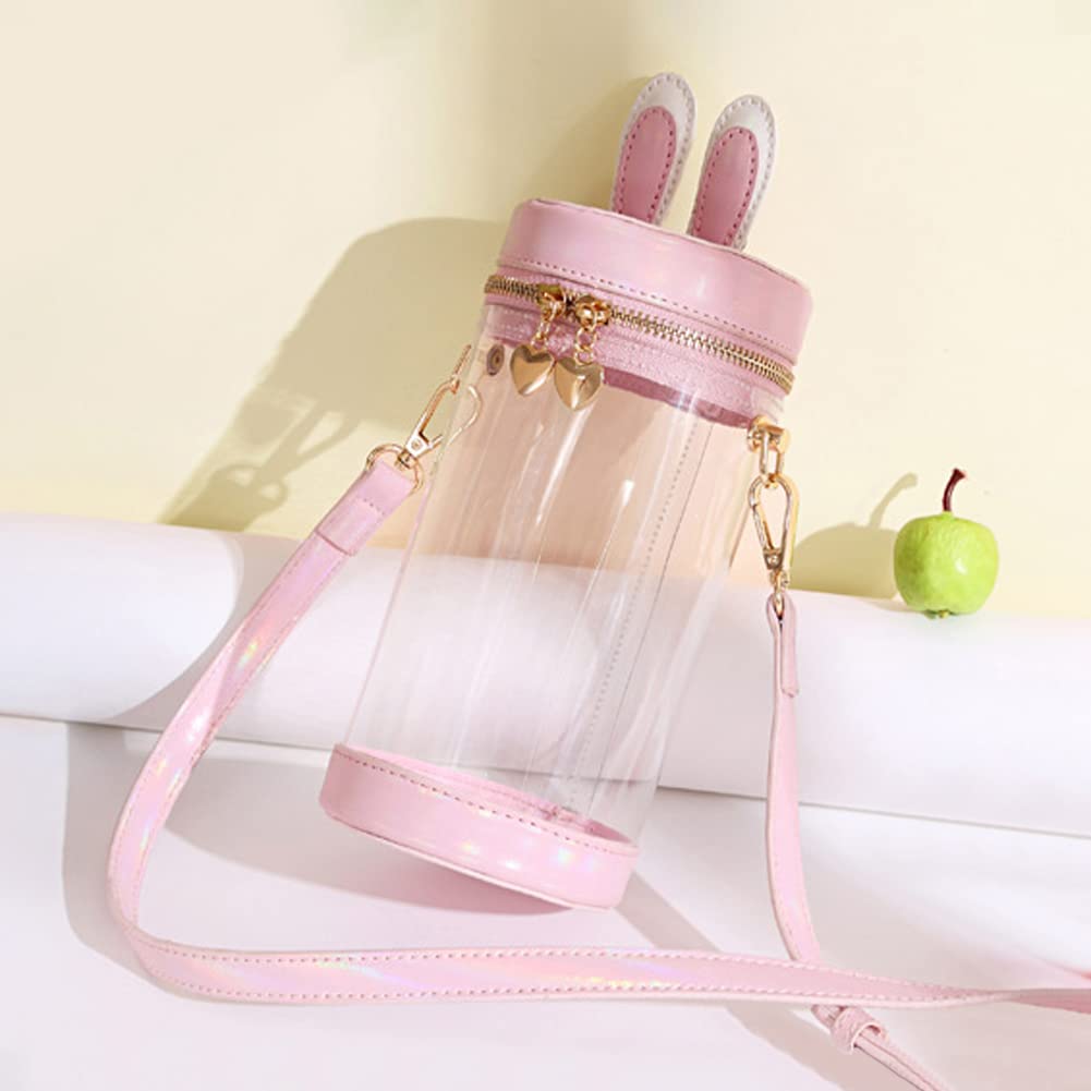 [YUYAKESHI] Ita-bag Show Bag, Shoulder Bag, Event Bag, Plush Toy, Rabbit Ears, 2-Way, Transparent Bag, Mini Pouch, Cylindrical Bag with Lid (Pink,