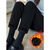 Women's Black High-Waisted Fleece-Lined Slim-Fit Suit Pants for Autumn/Winter - Casual Straight-Leg Formal Wear