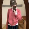 Autumn new crew neck knitted cardigan top women's loose casual and thin soft waxy sweater jacket