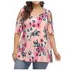 Women Fashion Floral Printing Short Sleeve T-Shirt Plus Size Round Neck Tops