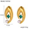 CARLIDANA Fashion Design Stainless Steel Gold Plated Tarnish Free Geometric Pearl Luxury Woman Zircon Drop Earrings Jewelry
