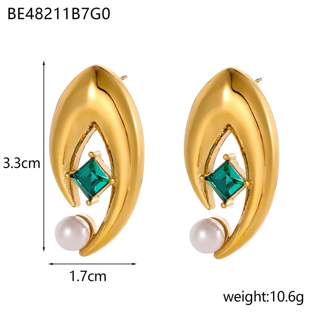 CARLIDANA Fashion Design Stainless Steel Gold Plated Tarnish Free Geometric Pearl Luxury Woman Zircon Drop Earrings Jewelry