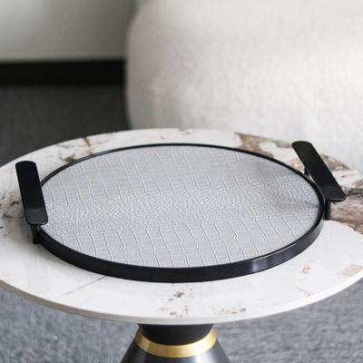 Modern Light Luxury Leather Round Handle Tray Geometric Storage Tray Ornaments Model Room Desktop Aromatherapy Tray Decoration