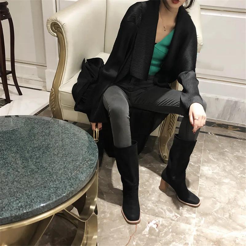 Fashion New Kid Suede Retro Women Boots Autumn Winter Slip-On Mid-Calf Boots for Women Square Toe Square Heel Basic Shoes High(5cm-8cm)