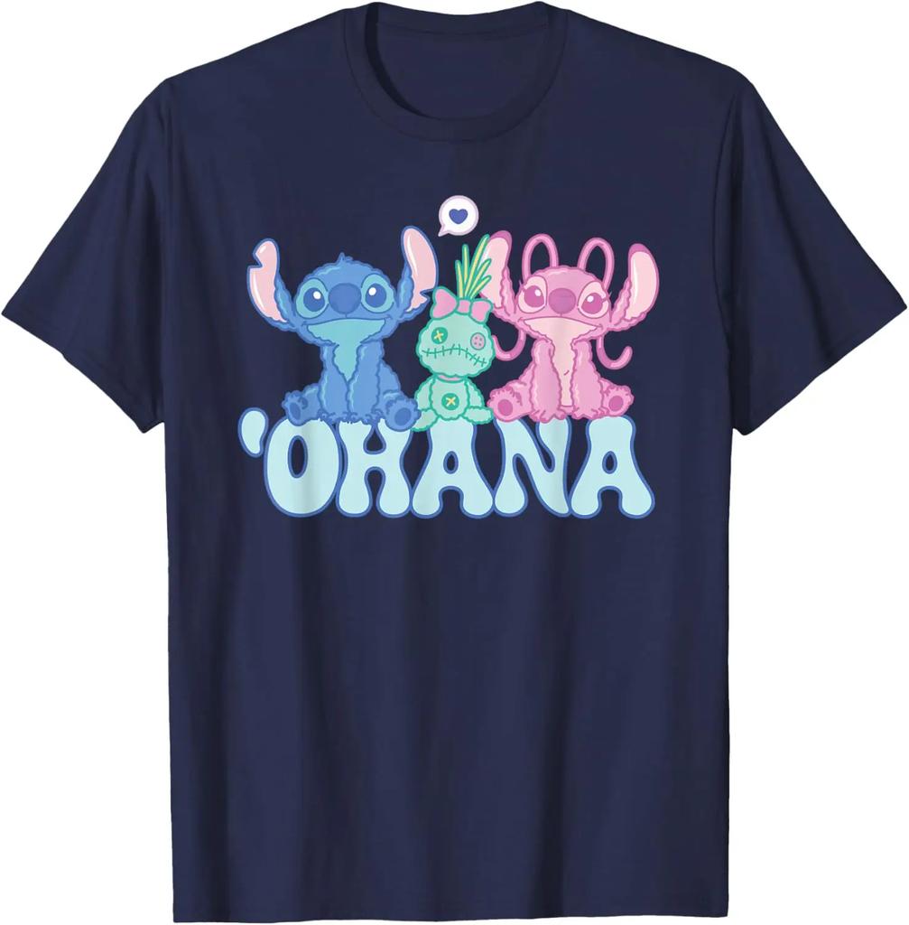 Hot Fashion Casual Disney Stitch with Angel & Scrump Fluffy Cute 'Ohana T-Shirt S-4XL Summer