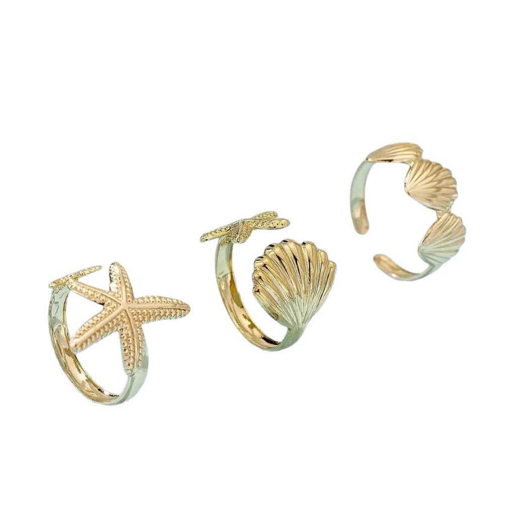 Ocean Wind Shell Ring Starfish Opening Adjustable Ring Set Niche Fashion Vacation
