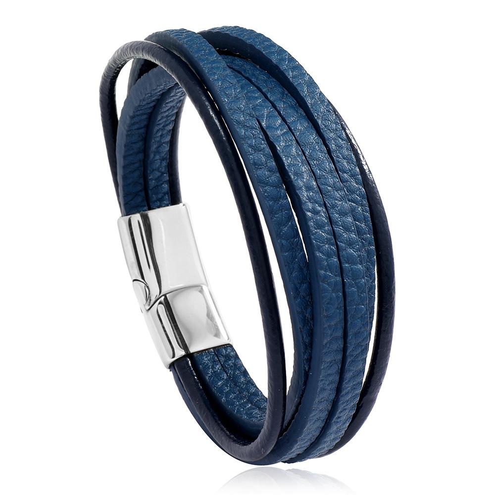 Bracelet Men'S Stainless Steel Buckle Multi-Layer Braided Leather Bracelet Retro Titanium Steel Bracelet Jewelry