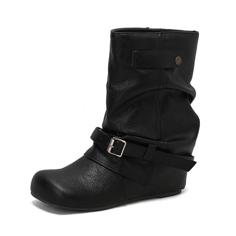 Fashion Western Cowgirl Boots Fashion New Comfortable Internal Height Women's Boots Trendy Versatile Slip On Buckle Women Short Boots