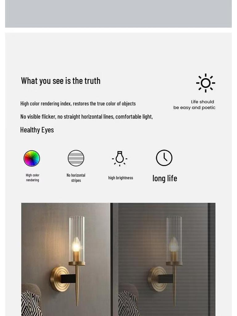 Nordische Luxus Glas- und Kupfer-Wandleuchte für Schlafzimmer oder Wohnzimmer