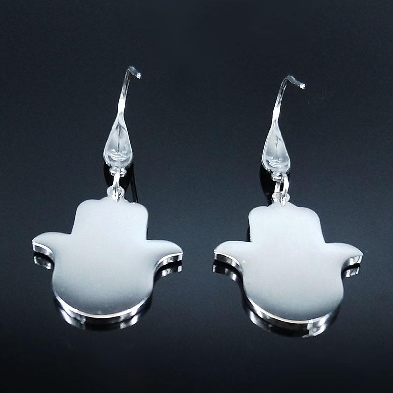 Hamsa Hand Stainless Steel Dangle Earrings Women Black Enamel Earrings Jewelry joyas de acero inoxidable para mujer E2037S02