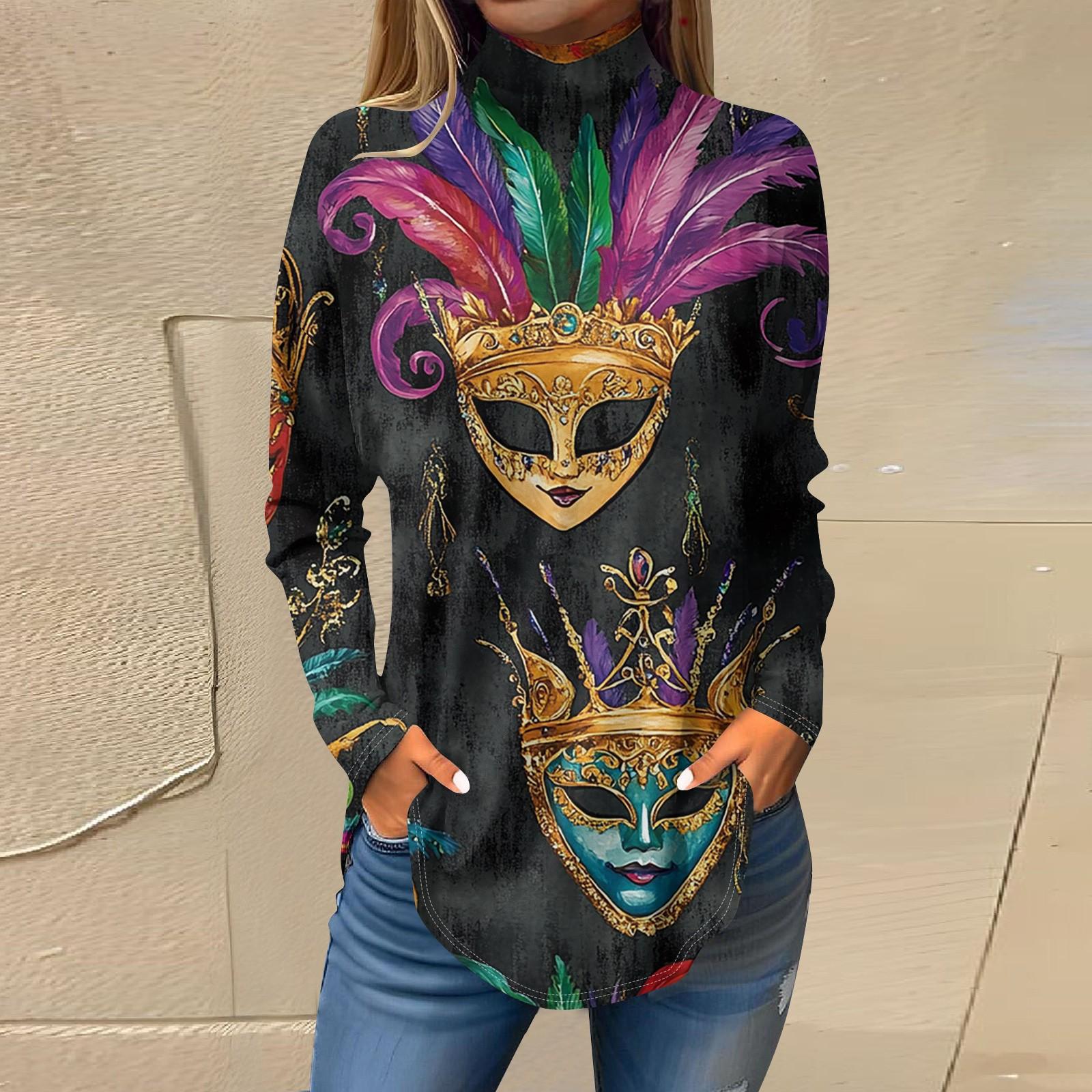 

Женская свободная водолазка с принтом «Карнавал» с длинным рукавом, футболка, топ, джемпер L бежевый