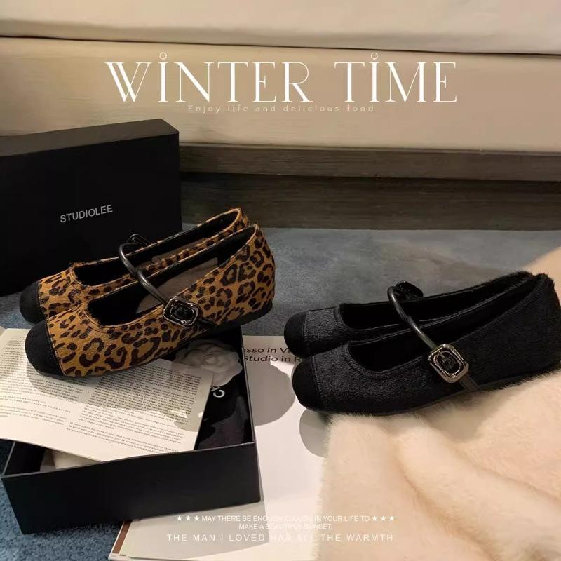 Shoes temperament round head with leopard print inner height increase Mary Jane single shoes women's spring