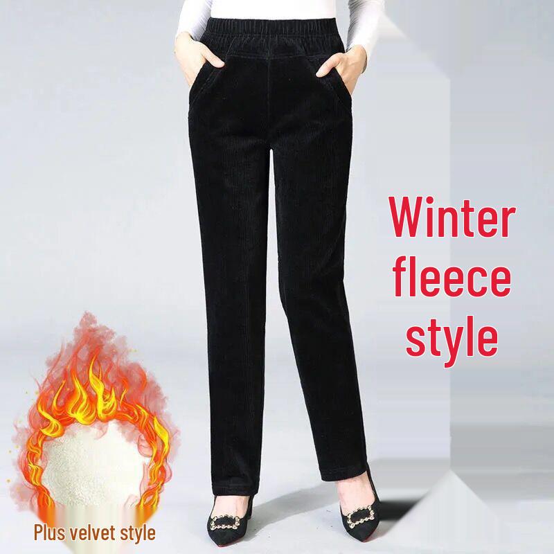 

Autumn/Winter Thick Corduroy High-Waist Loose Straight-Leg Pants for Middle-Aged and Elderly Women L