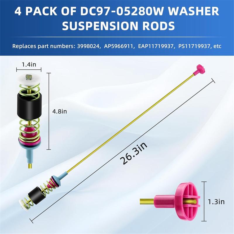 Washing machine boom 4PCS DC97-05280W WA50R5200AW WA50R5400AV Washer Suspension Rod Assembly 27.3inch NONE