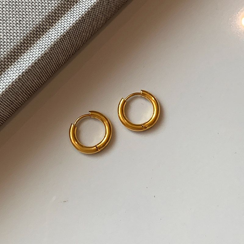 Fashion Frosted Metal Silver Big and Small Circles Simple Bracelet Earrings for Women Fancy Minimalist Easiest for Match Exquisite Earrings Earrings Glossy Gold-Small Size