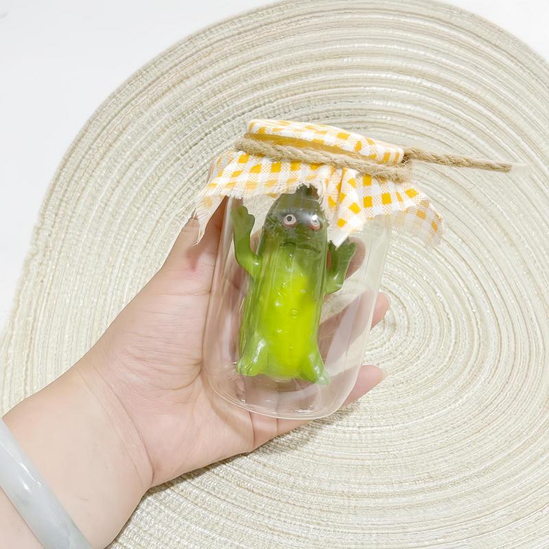 Creative Pickle in a Jar Sculpture Handmade Cute Emotional Support Pickle Funny Cucumbers Ornament for Home Decor