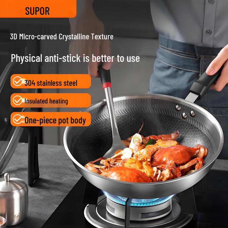 

SUPOR 32cm 3D Honeycomb Non-stick Stainless Steel Wok