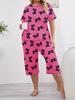 Women's Large-Size Loose Round Neck Short Sleeve Pajama Set with Cropped Pants