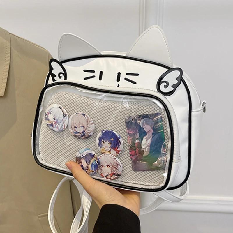 Leather bag Mode Koreaans Japans Kawaii Kat Ita Tas Y2K Schattige PU Schoudertas Harajuku Transparant Vak Dames Rugzakken JK Schooltassen